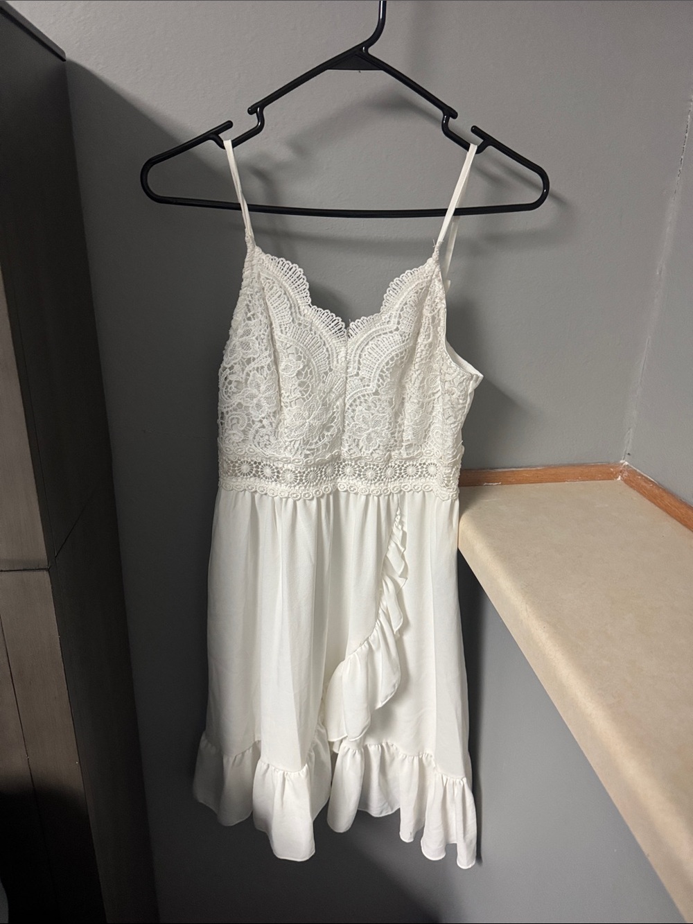 SHEIN White Lace Spaghetti Strap Mini Dress with Lined Bodice